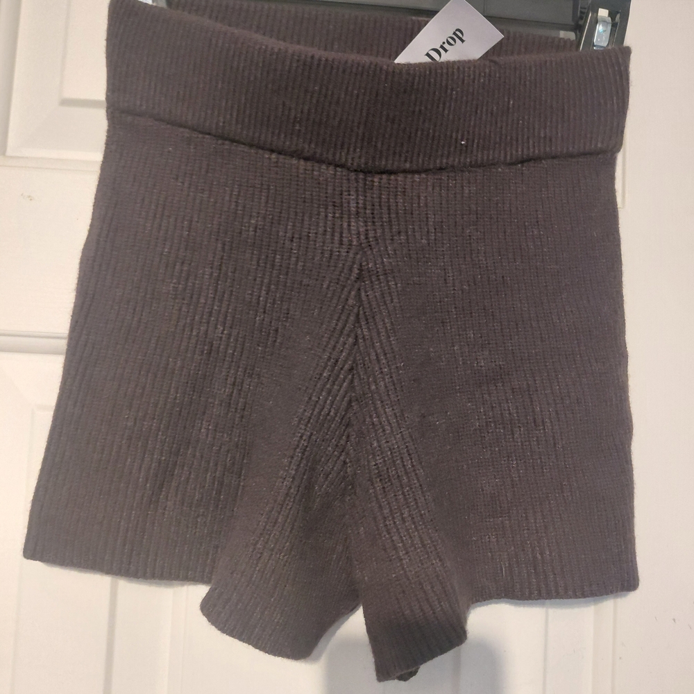 High Waist Ribbed Knit Shorts - Gray
